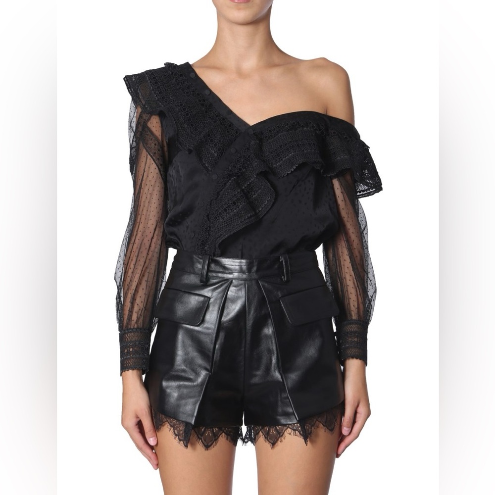 SELF-PORTRAIT Black Frill Trimmed Top